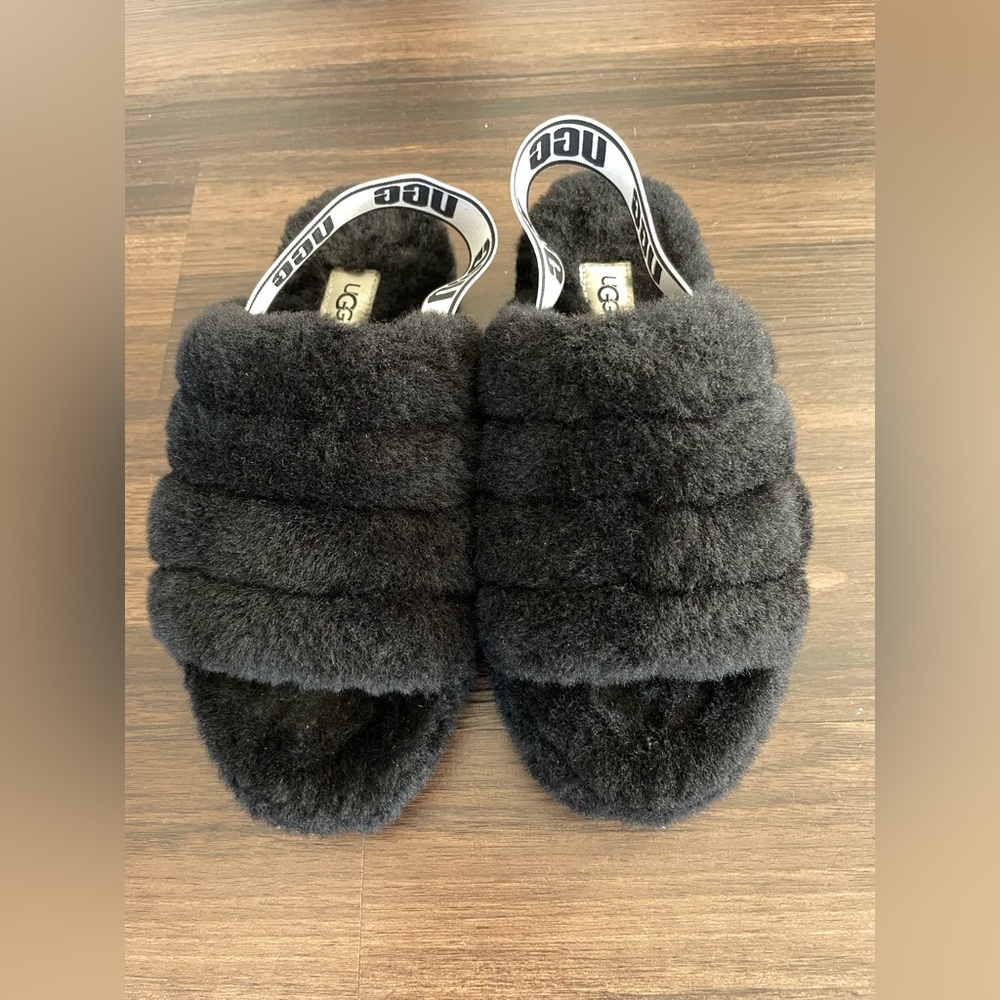 UGG Black Fluffy Sandals - Picture 5 of 8